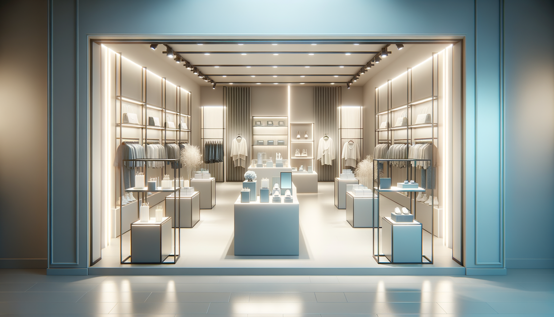 minimalist online shop display with soft lighting and neutral colors